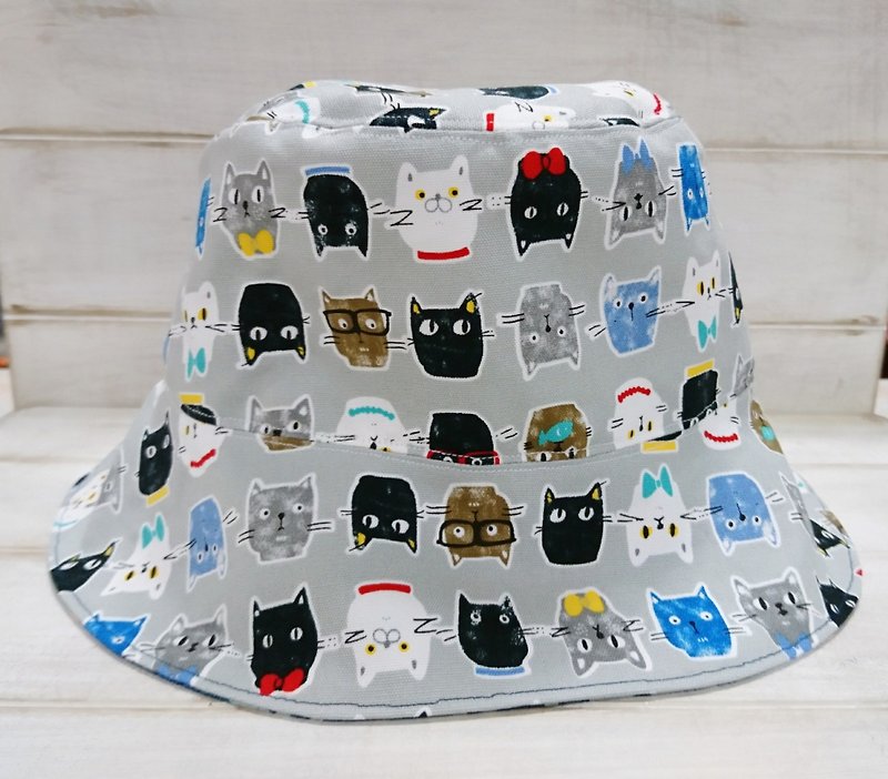 貓咪圖紋&森林刺蝟雙面漁夫帽 遮陽帽 - 帽子 - 棉．麻 多色