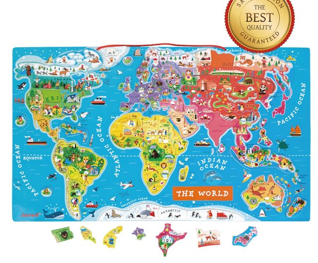 フランス・ジャノー】磁気木製パズル -世界地図-英語版