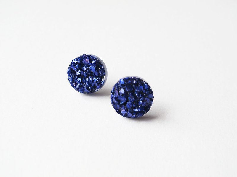  Rosy Garden dark purple rocks chip resin earrings - ต่างหู - วัสดุอื่นๆ สีน้ำเงิน
