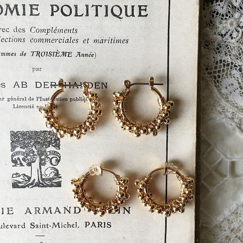 Vintage Gold Beads Titanium Hoop Earrings OR Hoop Earrings / Ear Needles / Ear Clip-On - Earrings & Clip-ons - Other Metals Gold