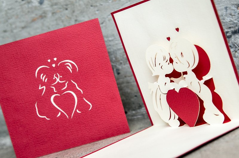 3D stereoscopic small Valentine card - การ์ด/โปสการ์ด - กระดาษ สีแดง