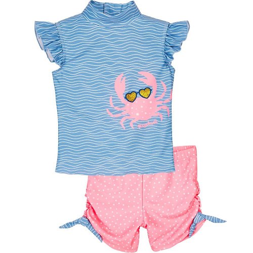 日安朵朵 德國PlayShoes 抗UV防曬短袖兩件組兒童泳裝-螃蟹