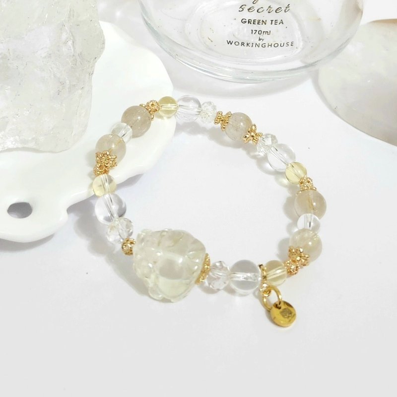 淺黃晶龍龜設計手鍊/平衡情緒、正偏財都招之搭配水晶 - 手鍊/手環 - 水晶 金色