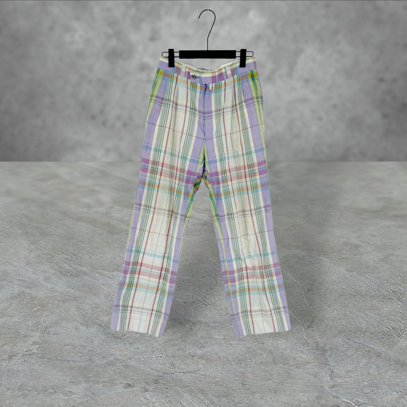 Second-hand KENZO Purple Color Plaid Thin Pocket High Waist 30 Trousers PF426 - กางเกงขายาว - ผ้าฝ้าย/ผ้าลินิน สีน้ำเงิน