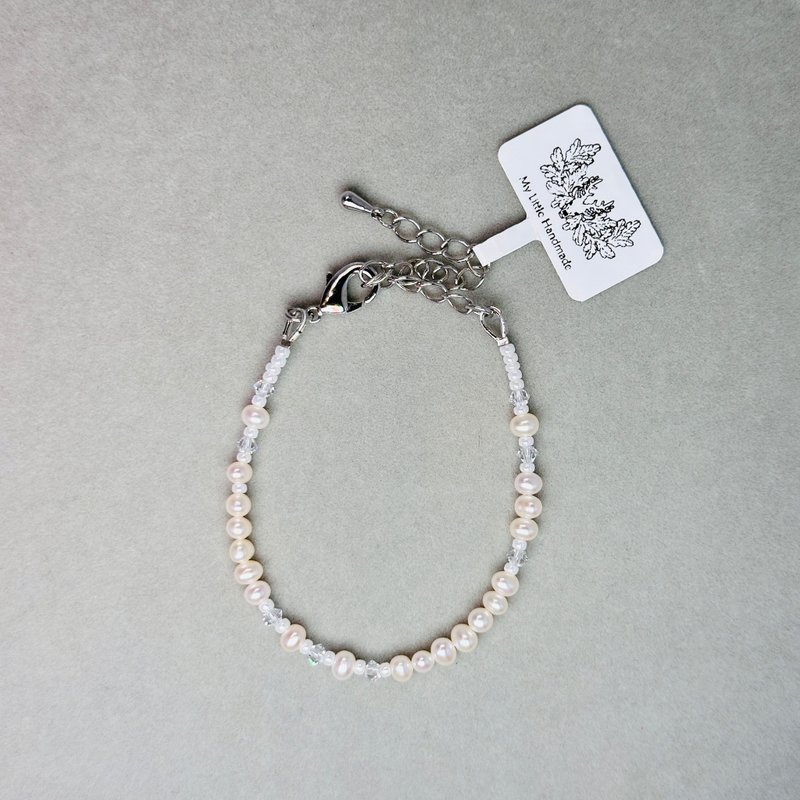 Natural freshwater pearl + Swarovski crystal bracelet JW110H-002 - สร้อยข้อมือ - ไข่มุก หลากหลายสี