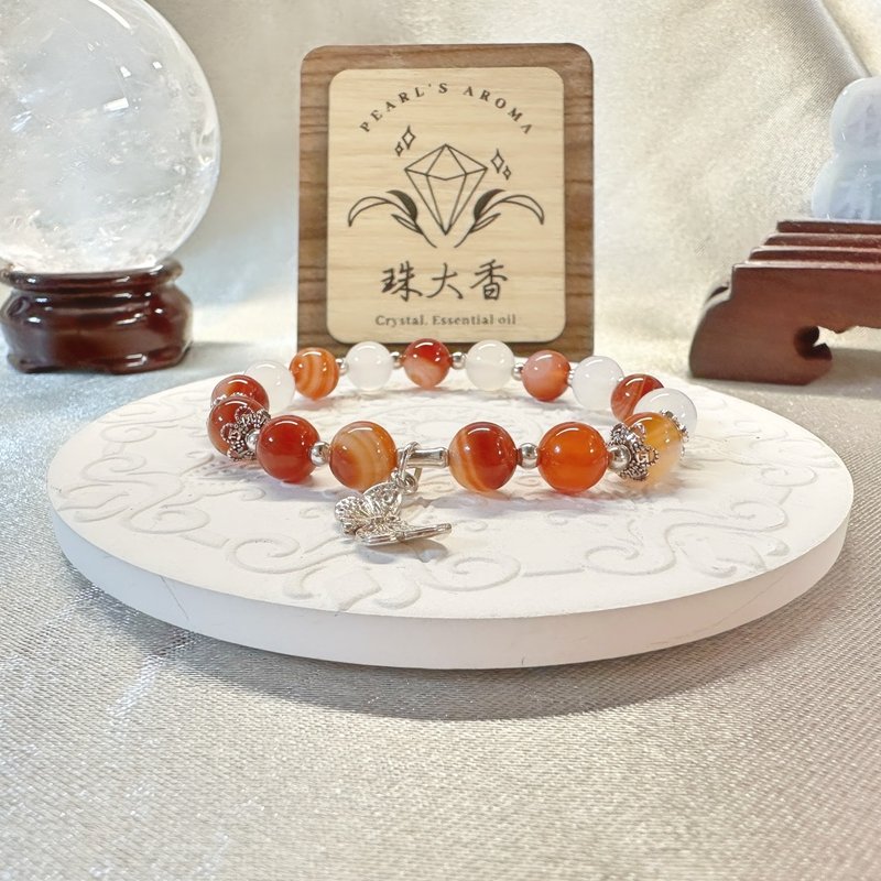 冬陽之暖 — 紅瑪瑙・白瑪瑙・925純銀 - 手鍊/手環 - 水晶 紅色