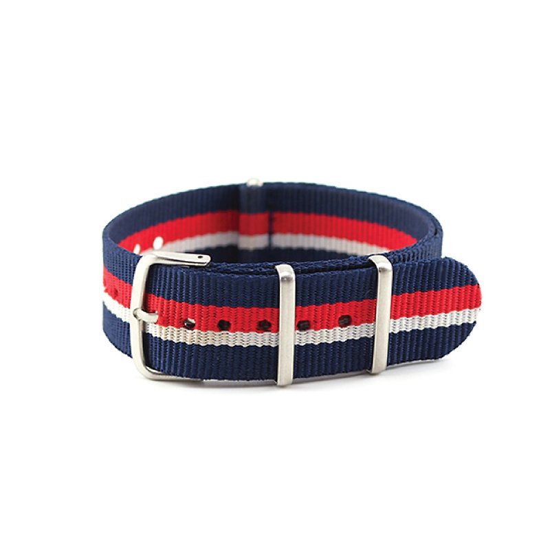 Navy Red and White Nato Band - Silver. - 女裝錶 - 其他材質 紅色