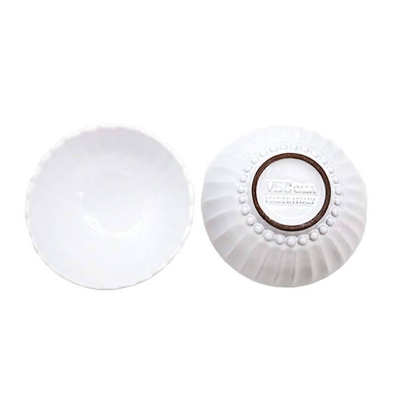 手工純白條紋系列 - 14 CM 大碗 - 碗 - 陶 白色