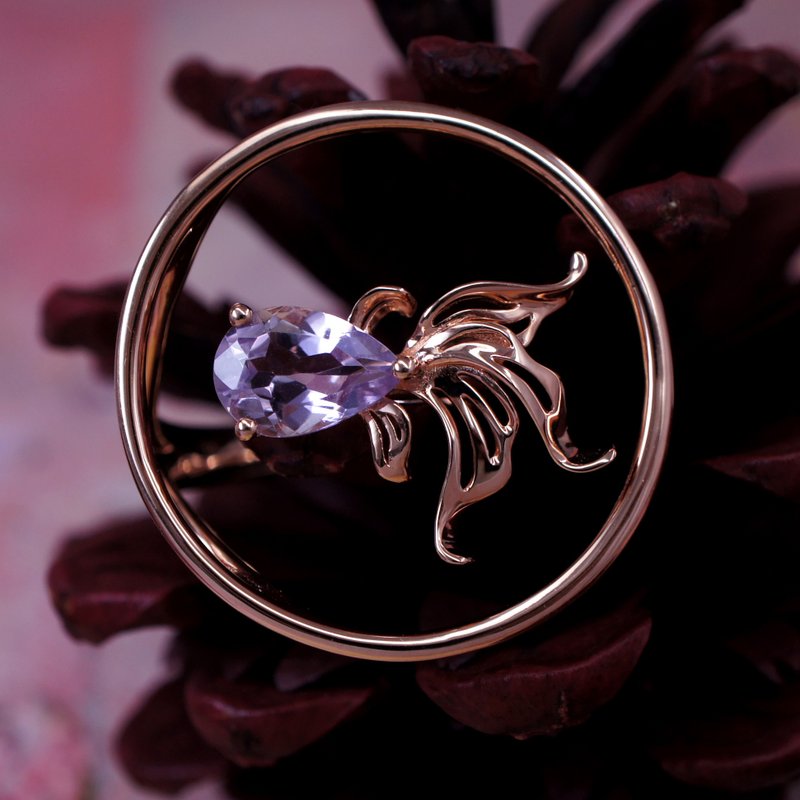 GOLD FISH - Pink Amethyst 18K Rose Gold Plated Silver Ring - General Rings - Gemstone Purple