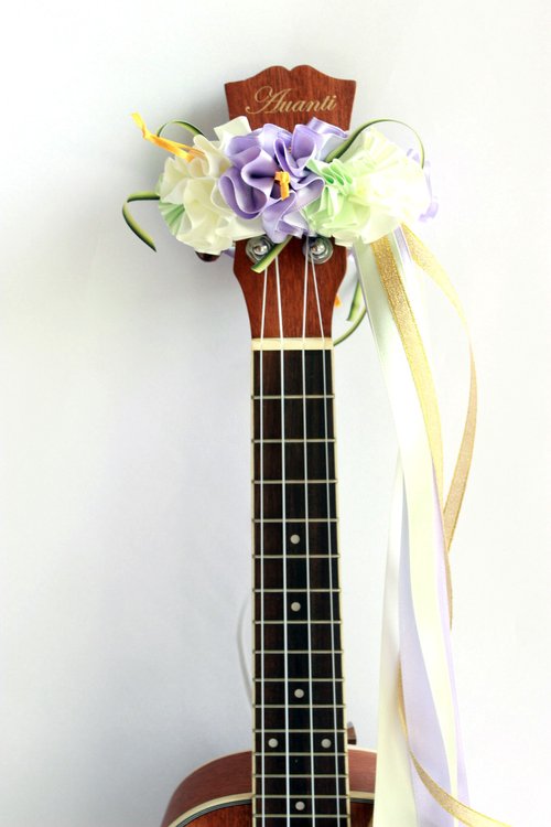 ribbon lei for ukulele,pink plumeria,ukulele accessories,ukulele