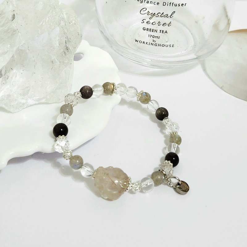 金髮晶龍龜設計手鍊/增強直覺、平衡情緒、招財避邪之搭配水晶 - 手鍊/手環 - 水晶 灰色