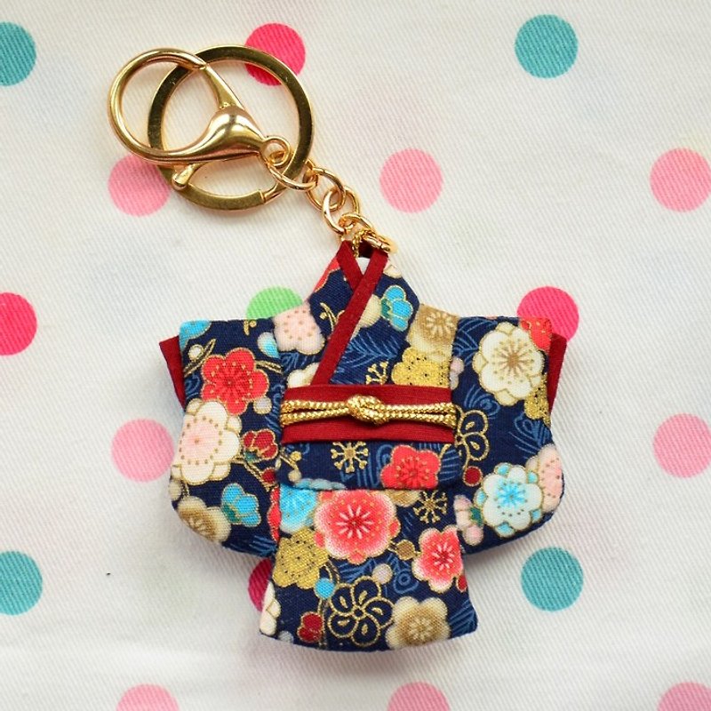 Pocket Kimono Key Ring-Blue Flower - Keychains - Cotton & Hemp Blue