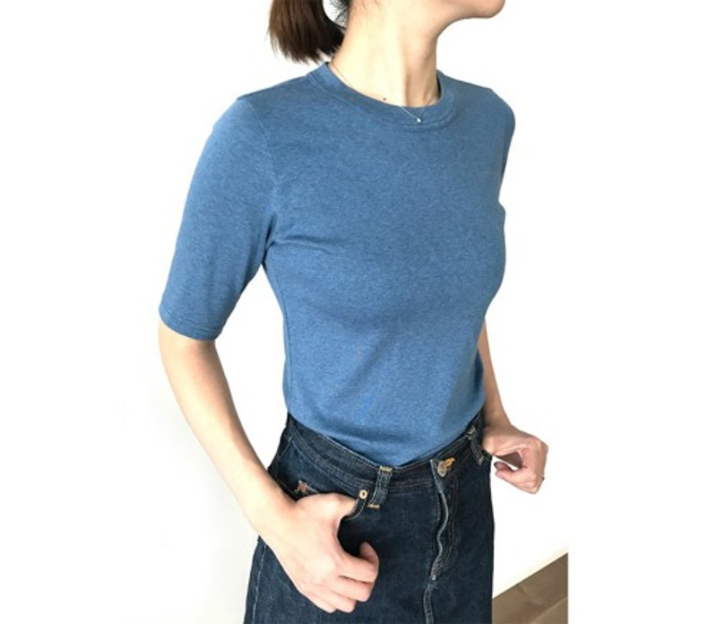 日本製オーガニックコットン 形にこだわった大人の4分袖無地Tシャツ アッシュブルー【サイズ展開有】 - 女上衣/長袖上衣 - 棉．麻 