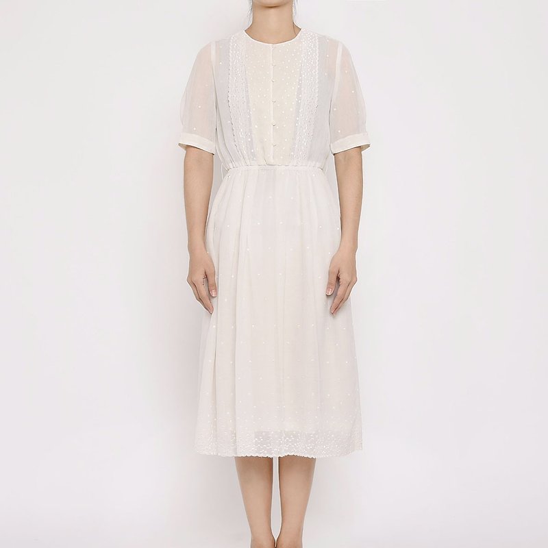 日本古著洋裝 /Vintage古著 - 連身裙 - 其他材質 白色