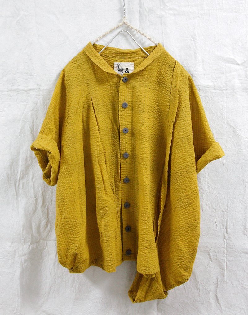 Sea_ Morning Light's Fine Asymmetric Falling Shoulder Blouse - Women's Shirts - Cotton & Hemp Yellow