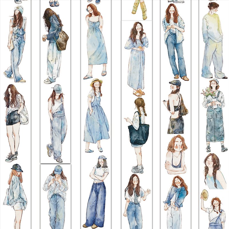 No.17 初夏 淺藍色系女子集 ライトブルー PET 和紙膠帶 10米卷 - 紙膠帶 - 其他材質 藍色