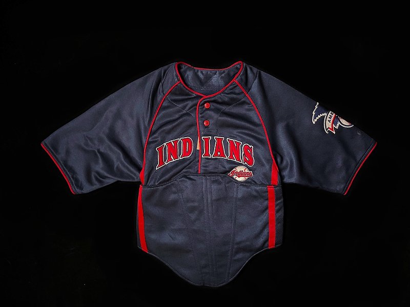 REGETHER 古著改製 馬甲棒球上衣-Cleveland Indians - 女上衣/長袖上衣 - 尼龍 藍色