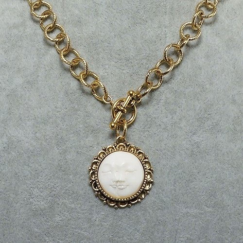 AGATIX Crescent Moon Face Celestial Ivory Cream White Buffalo Bone Necklace Jewelry