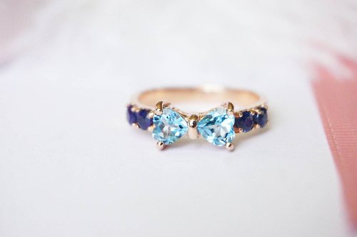 roseandmarry Natural London Topaz and Blue Sapphire Ring Silver925
