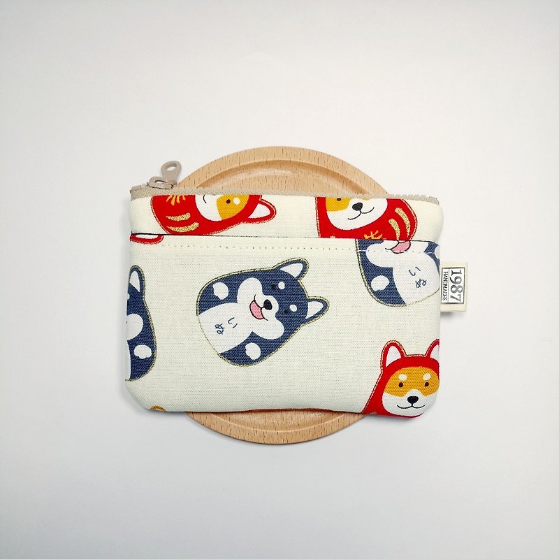 [Fortune Firewood - White] Coin Purse Clutch Carrying Zipper Bag Christmas Exchange Gift - Clutch Bags - Cotton & Hemp White