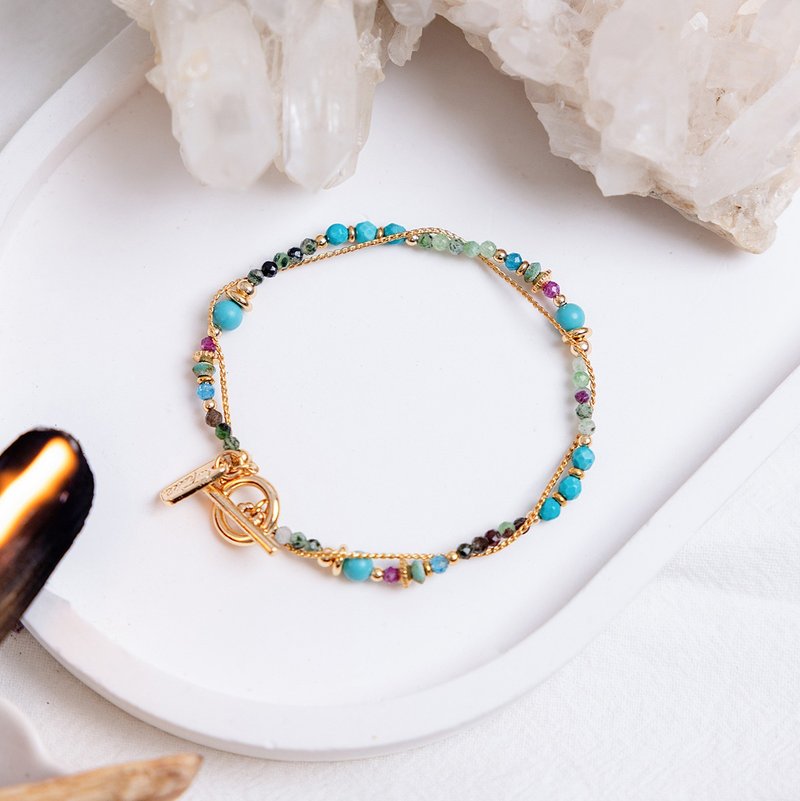 正能量 x 綠松石 紅綠寶石 透輝石 【石蓮 • 永不凋謝的愛】手鍊 - 手鍊/手環 - 寶石 綠色