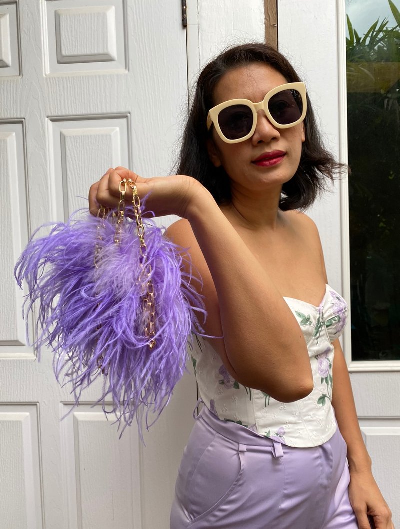 Ray lavender purple feathers mini bag for cocktail party - 手提包/手提袋 - 羽絨 紫色