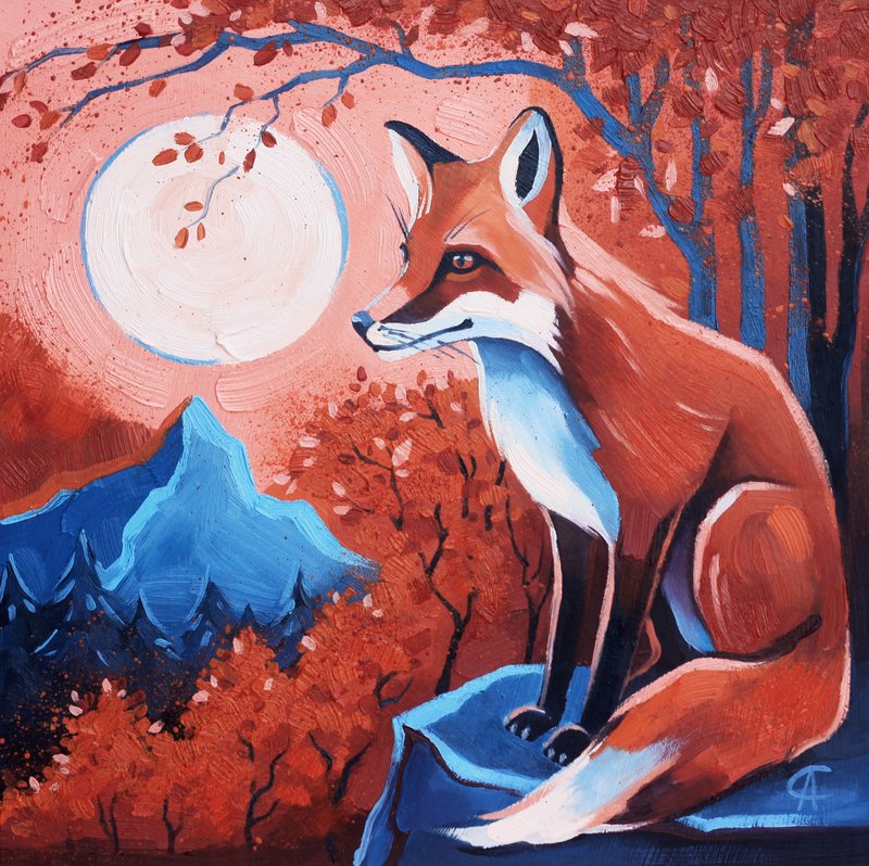 福克斯绘画秋季风景原始艺术动物艺术品苗圃墙装饰 - 海報/掛畫/掛布 - 其他材質 橘色