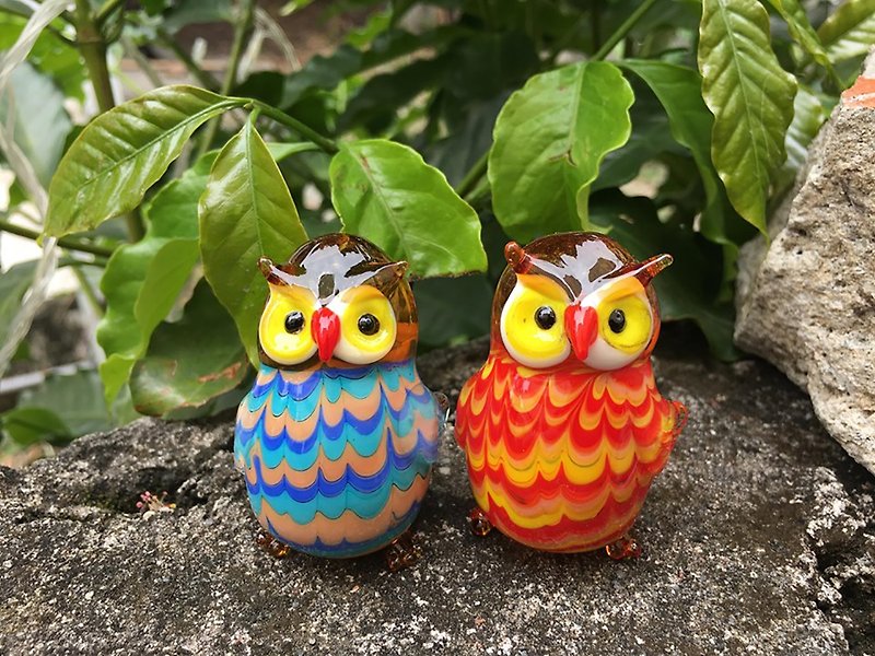 Handmade glass owl couple blessing - ของวางตกแต่ง - แก้ว 
