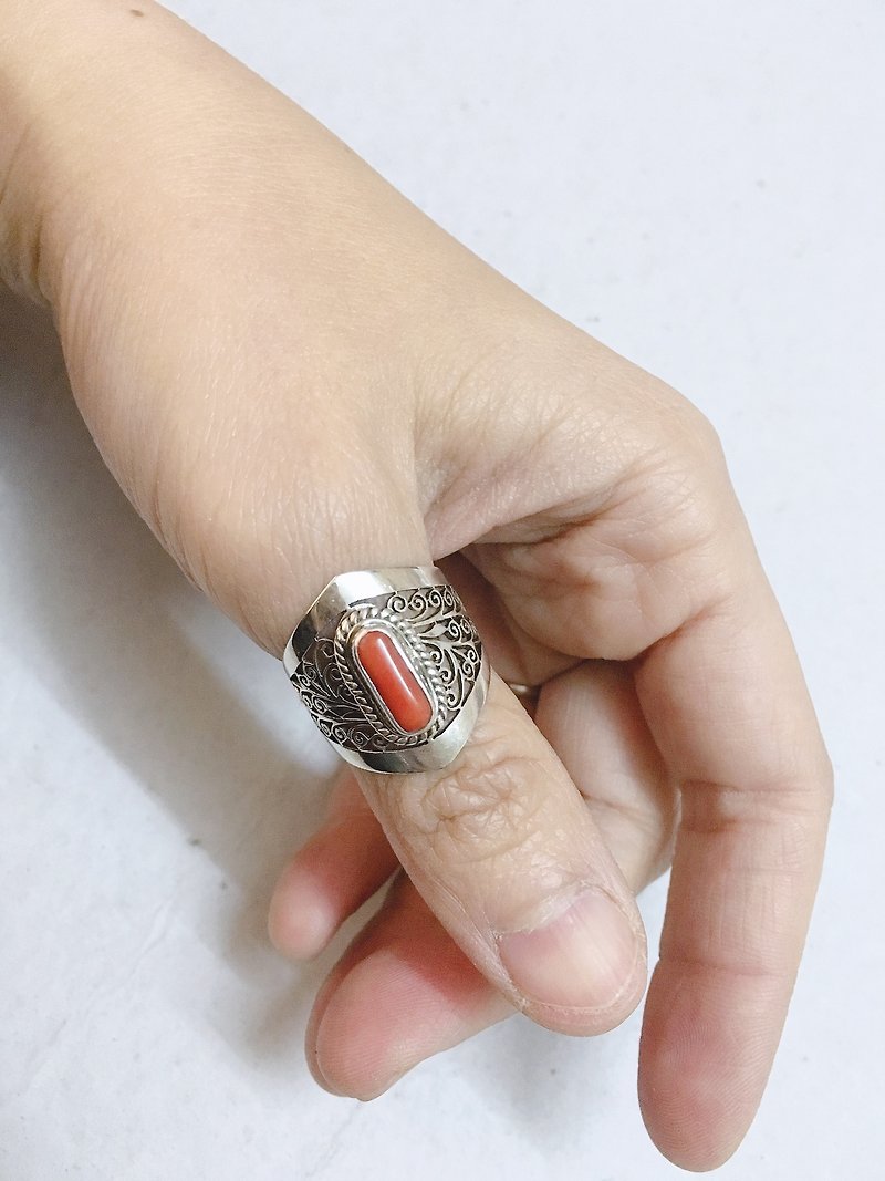 義大利 珊瑚 尼泊爾 特殊工藝 純手工 925純銀 - 戒指 - 純銀 