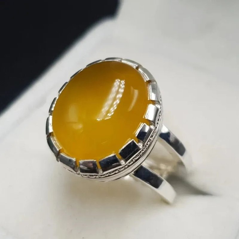 Zard Aqeeq Ring Agate Ring for Men And Women Yemeni Aqeeq Ring For Men 925 Ring - 戒指 - 寶石 黃色