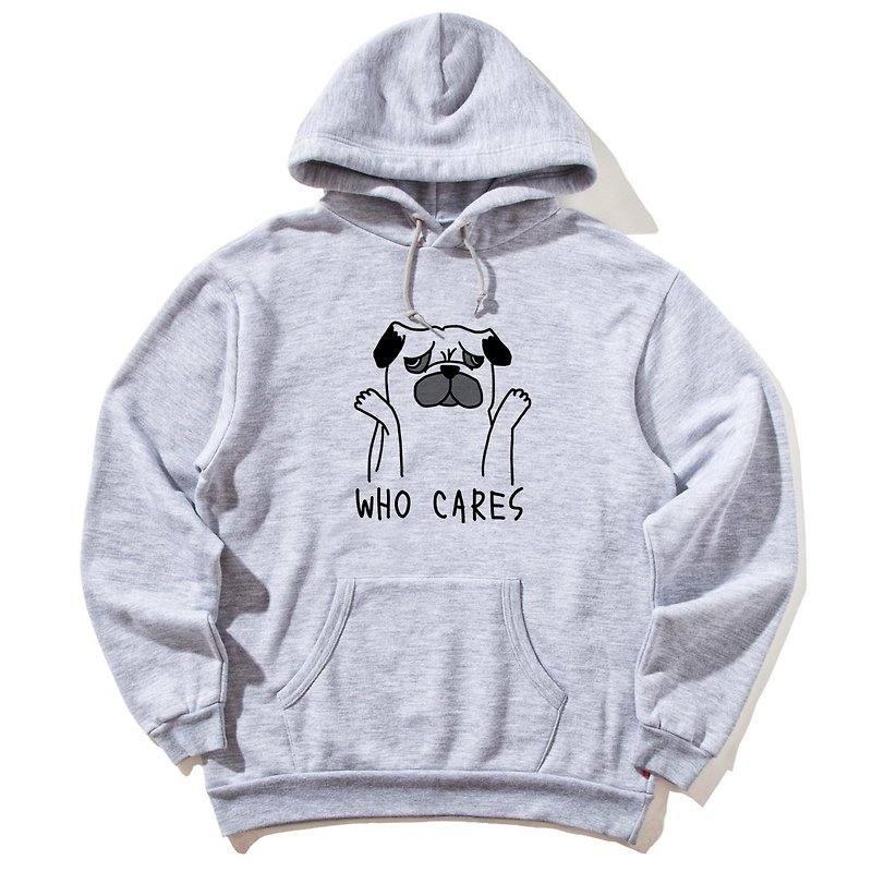 Who Cares Pug gray hoodie sweatshirt - Unisex Hoodies & T-Shirts - Cotton & Hemp Gray