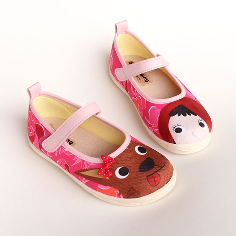 Illustration girl shoes - little red riding hood / pink - Women's Casual Shoes - Cotton & Hemp Pink