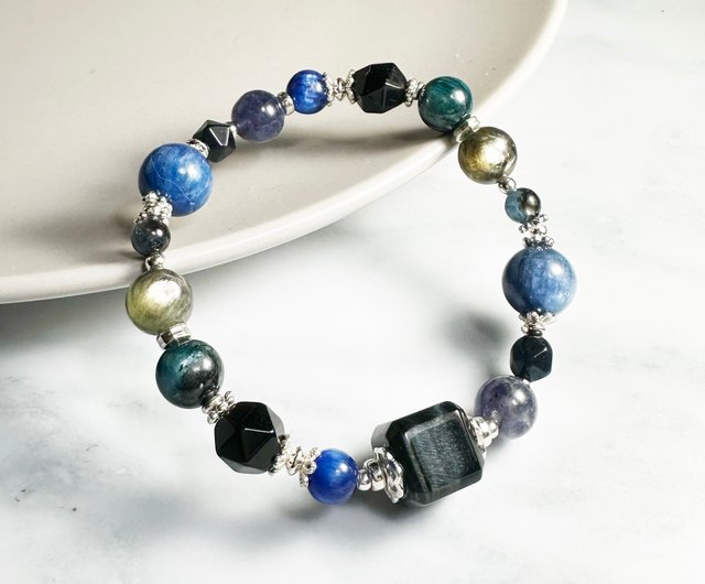 ブレスレット Poseidon Bracelet in Blue Poseidon's Trinket. Cobalt Blue Faceted Lampwork Swirl Glass