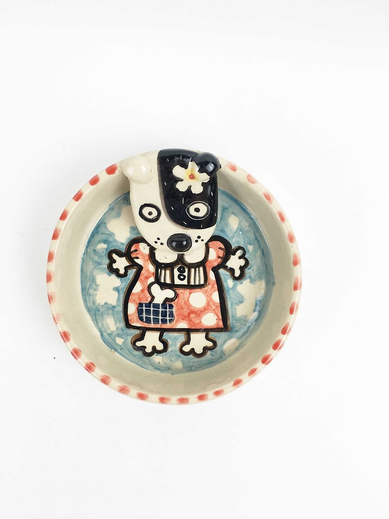 Nice Little Clay Handmade Stereo Disc_贱狗0308-08 - Small Plates & Saucers - Pottery Blue