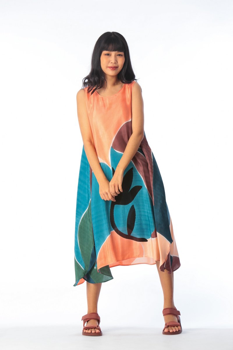 Dress Hand Paint Soft Cotton Silk for Yoga Vacation Holidays Summer Beach - 洋裝/連身裙 - 棉．麻 粉紅色