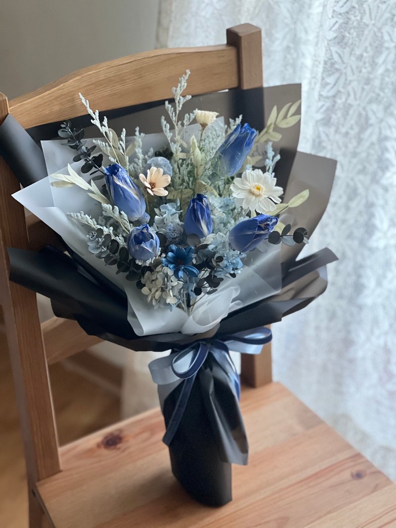 乾燥鬱金香花束 藍色花束 男生花束 乾燥花 永生花 不凋花 - 乾燥花/永生花 - 植物．花 藍色