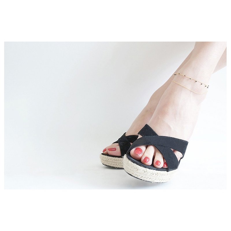 【Monica】14KGF, Swarovski Layered Anklet - Other - Glass Black