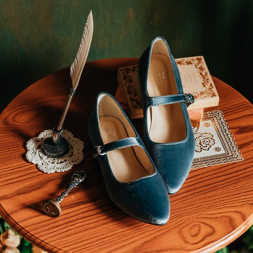 Keizu 好鞋好設計 古典樂章日本頂級天鵝絨手製瑪莉珍 | 灰藍絨 | 台灣手工鞋MIT