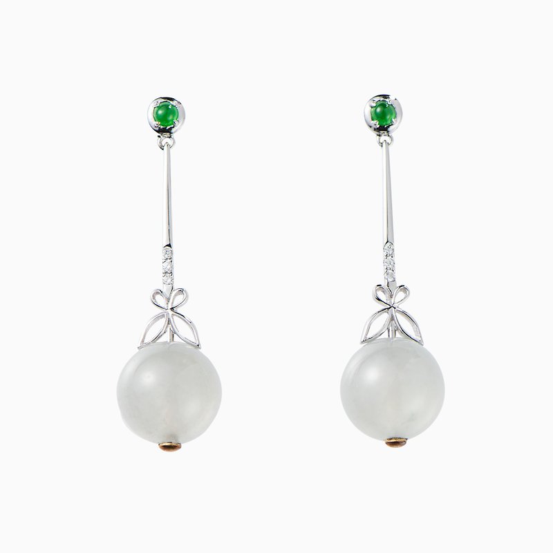 Icy Jadeite Earrings with diamonds - Earrings & Clip-ons - Jade White