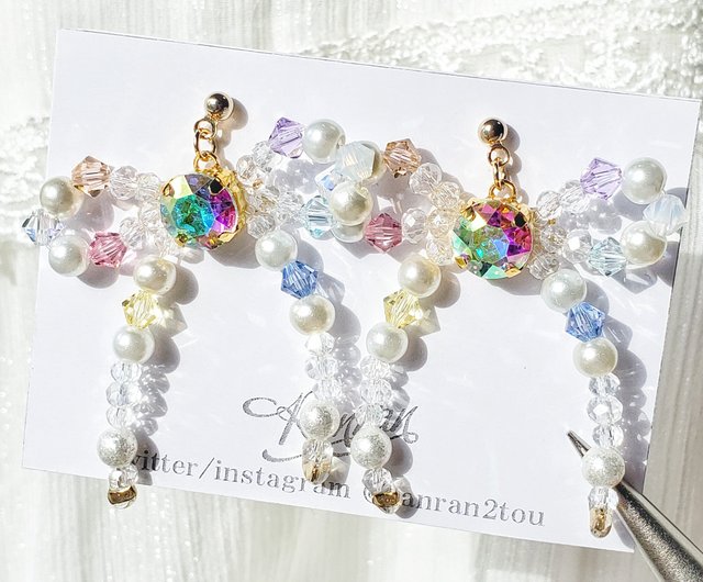 ピアスイヤリング beads ribbon - ショップ Ranran ピアス・イヤリング