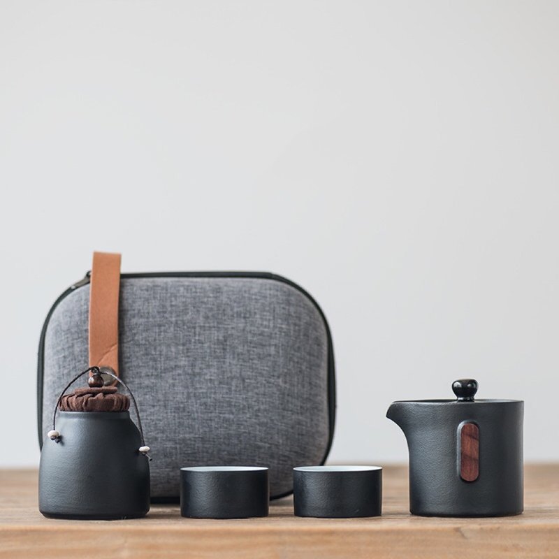 Wen said | Yunqi black sand glaze Japanese-style stoneware one pot and two cups - ถ้วย - ดินเผา 