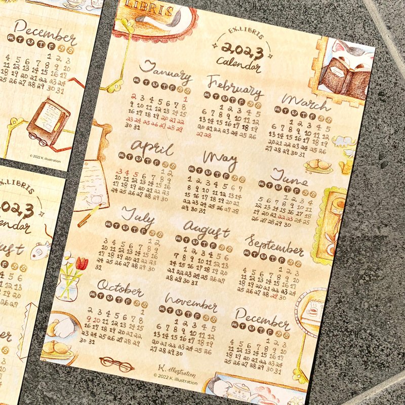 【2023年曆卡 A5大小】Ex. Libris藏書票系列 喵喵午茶時光 - 日曆/月曆/年曆 - 紙 