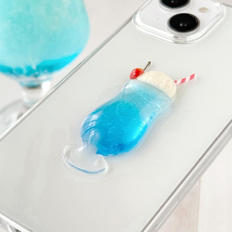 クリームソーダ ブルー iPhoneケース ブルーハワイ フェイクスイーツ クリアスマホケース 喫茶店 iPhone16 - 手機殼/手機套 - 樹脂 藍色
