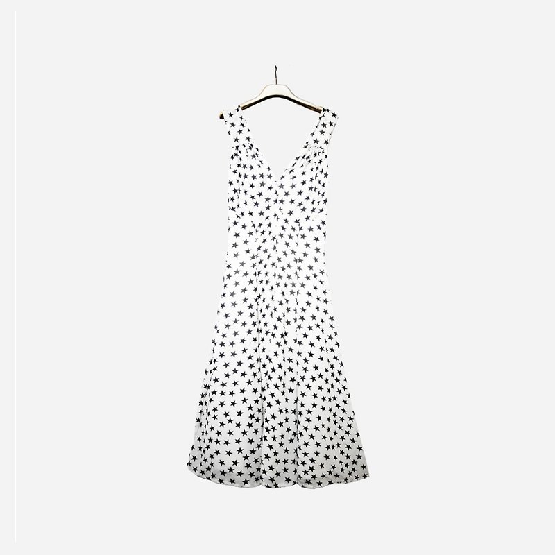 脫臼古著 / 黑白星空綁帶洋裝 no.1097 vintage - 洋裝/連身裙 - 聚酯纖維 白色