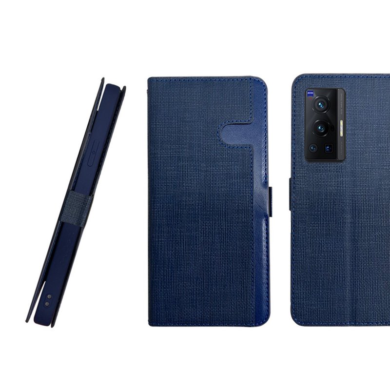 人造皮革 手機殼/手機套 藍色 - CASE SHOP vivo X70 Pro 前收納側掀皮套-藍  加送3.5mm耳機