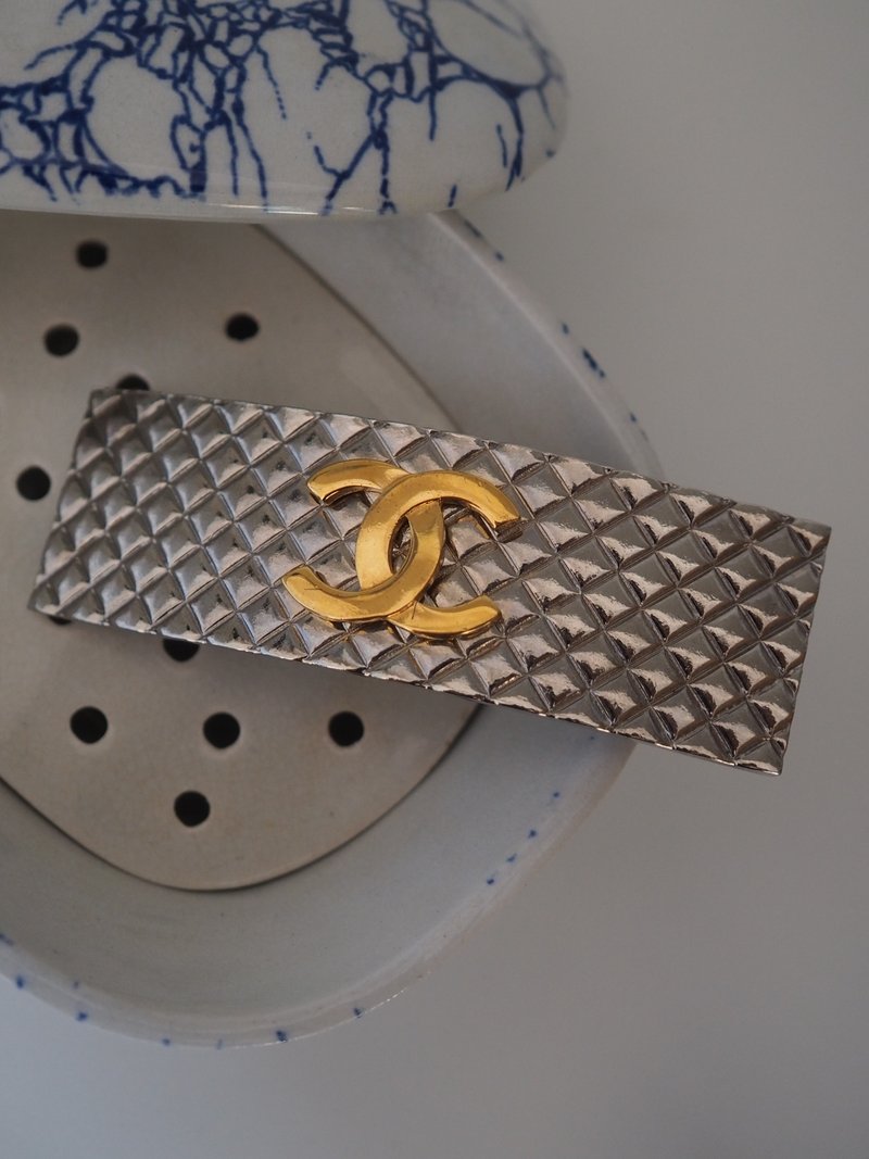 CHANEL COCO Metal Barrette Silver Gold Vintage - เครื่องประดับผม - โลหะ สีเงิน