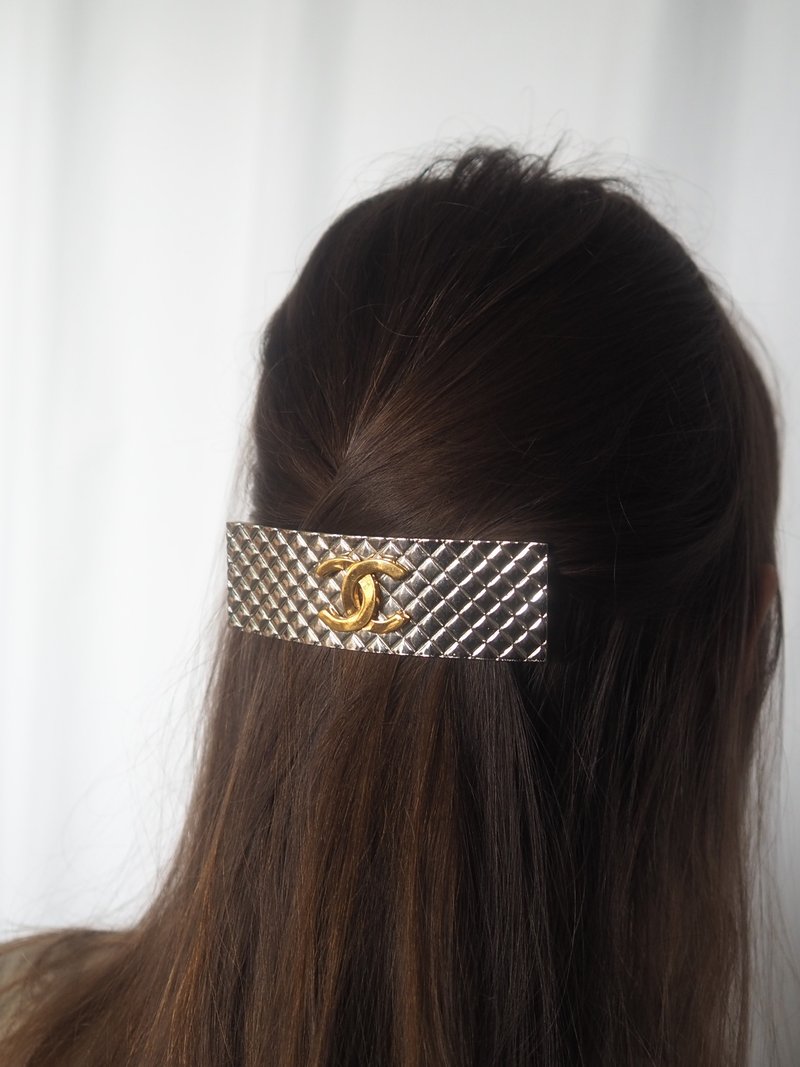 CHANEL COCO Metal Barrette Silver Gold Vintage - เครื่องประดับผม - โลหะ สีเงิน