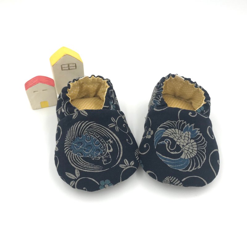 吉祥鶴龜-初步鞋/成長鞋/漫步鞋 - 嬰兒鞋/學步鞋 - 棉．麻 藍色