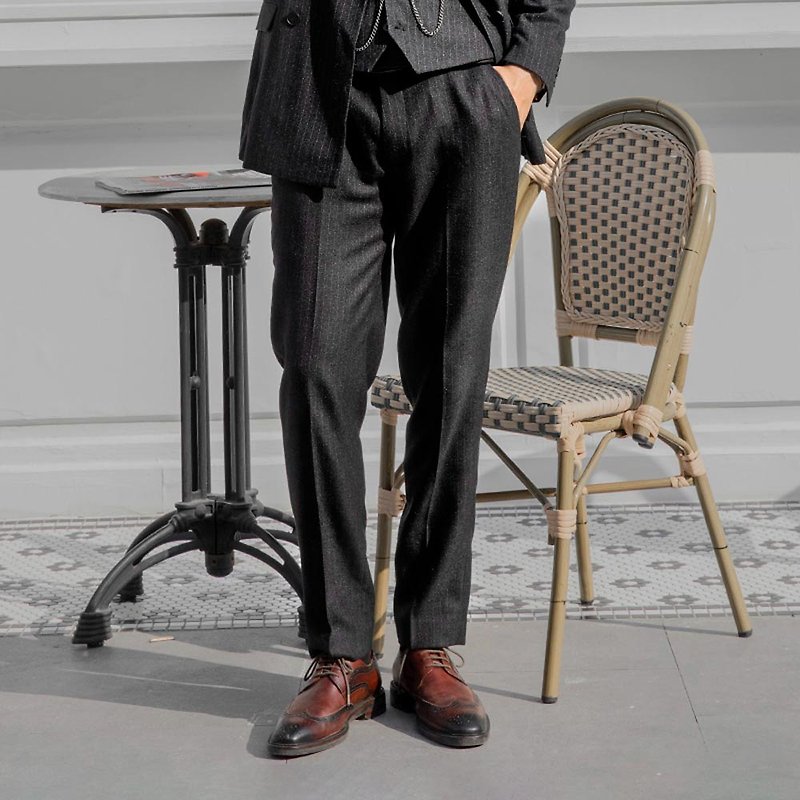 SOARIN英倫復古修身條紋直筒西裝褲(63F07) - 男長褲/休閒褲 - 聚酯纖維 黑色