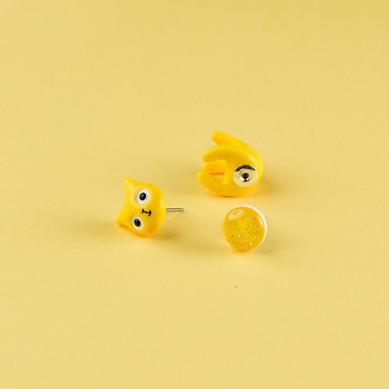 Yellow Polymer Clay Earrings -  Spring Cat Earrings - ต่างหู - ดินเหนียว สีเหลือง